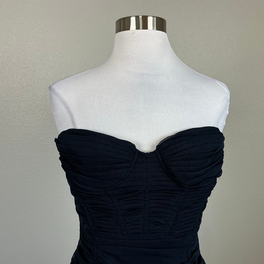 BCBGMAXAZRIA Women's Cocktail Dress Size 8 Blue Strapless Ruched Midi Sheath - Picture 8 of 13